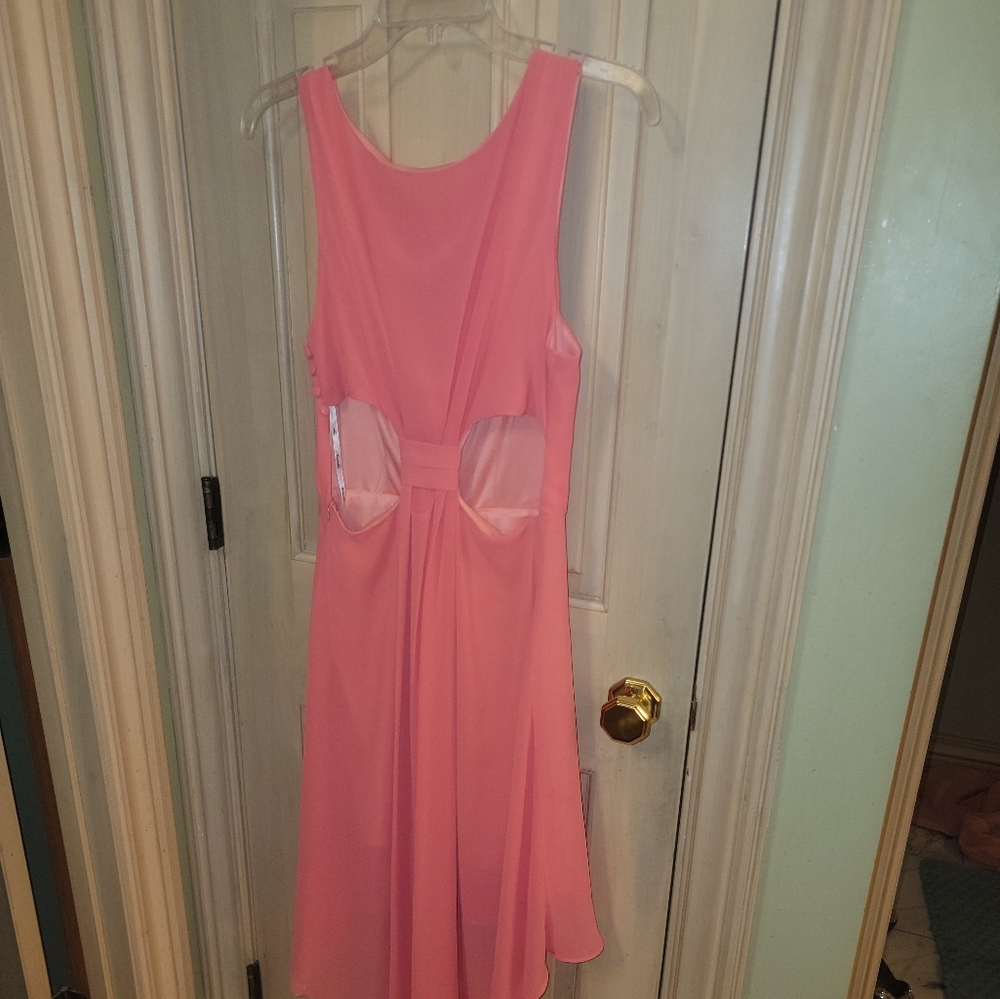 Misses Sz L Coral Dress Marineblu Sleeveless Partial Open Back Longer In Back - Picture 2 of 8